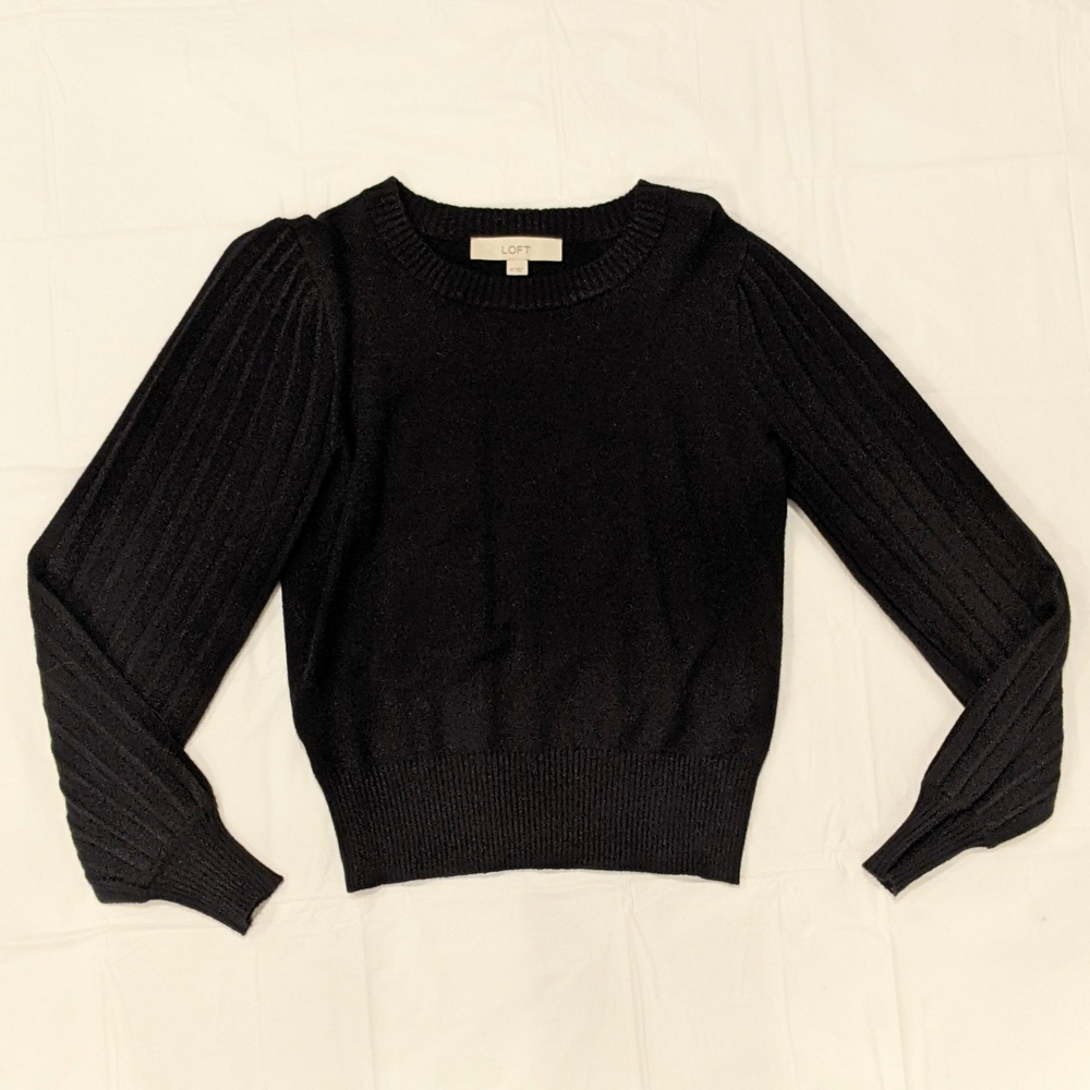 LOFT Black Women's Sweater W/Pleated Sleeves